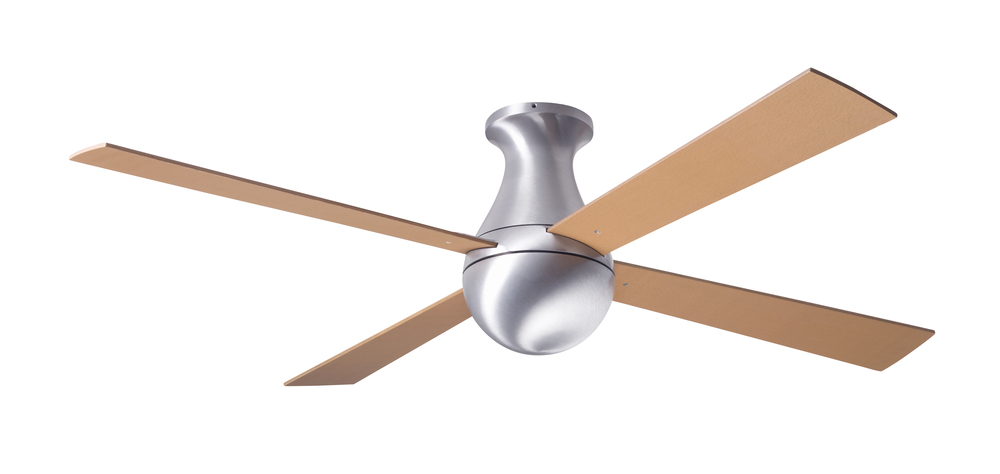 Ball Flush Fan; Brushed Aluminum Finish; 52" Maple Blades; No Light; Fan Speed and Light Control