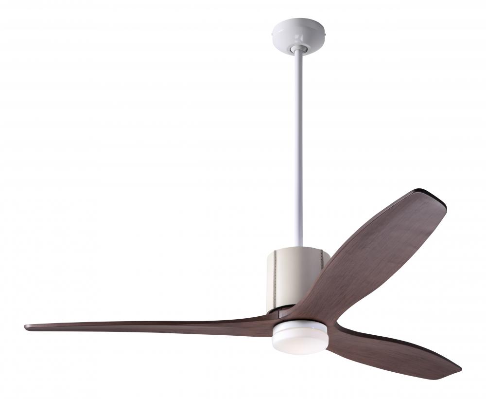 LeatherLuxe DC Fan; Gloss White Finish wt Ivory Leather; 54" Mahogany Blades; 17W LED