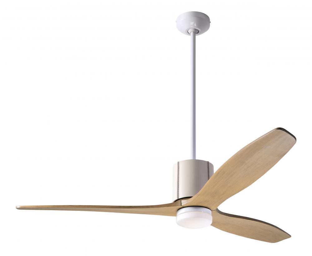 LeatherLuxe DC Fan; Gloss White Finish with Ivory Leather; 54" Maple Blades; 17W LED; Remote Con