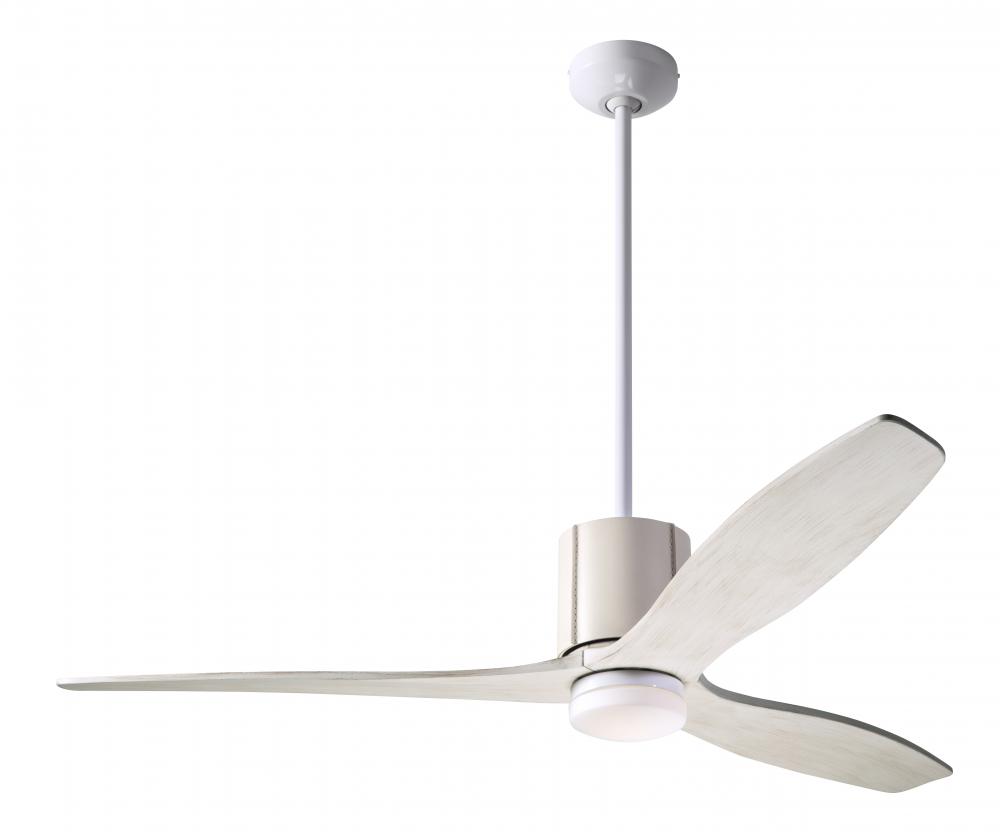 LeatherLuxe DC Fan; Gloss White Finish with Ivory Leather; 54" Whitewash Blades; 17W LED