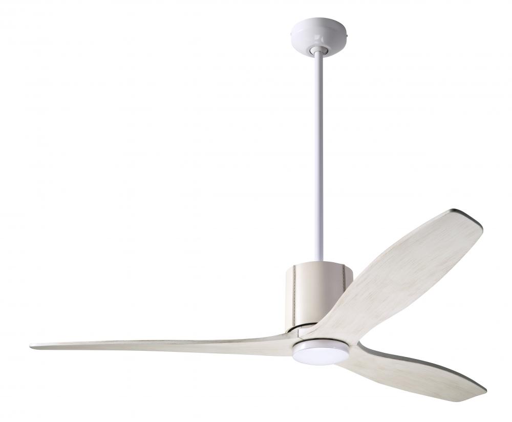 LeatherLuxe DC Fan; Gloss White Finish wt Ivory Leather; 54" Whitewash Blades; No Light