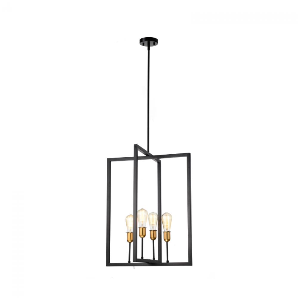 21" 4x60 W -light pendant in black finish with Gold Socket Rings Dimensions : 21" X21" x
