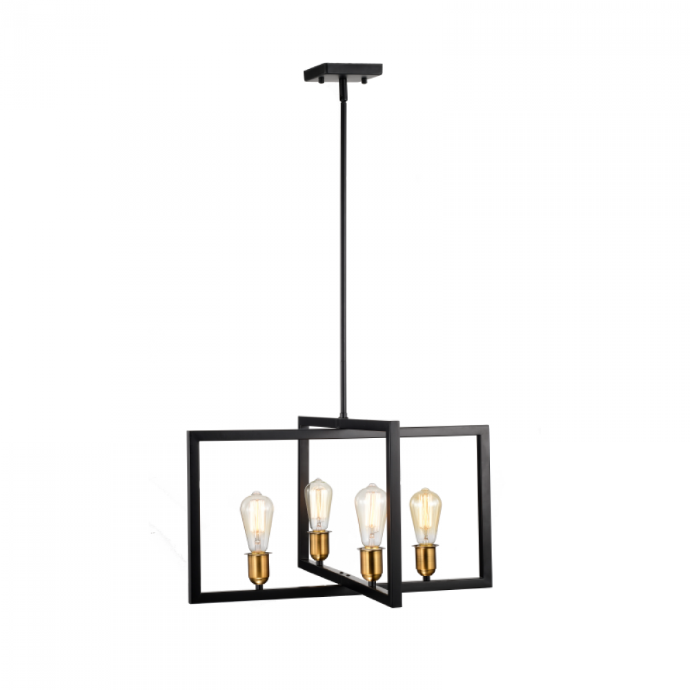 24", 4x60W light Pendant in black finish with Gold Socket Rings Dimensions