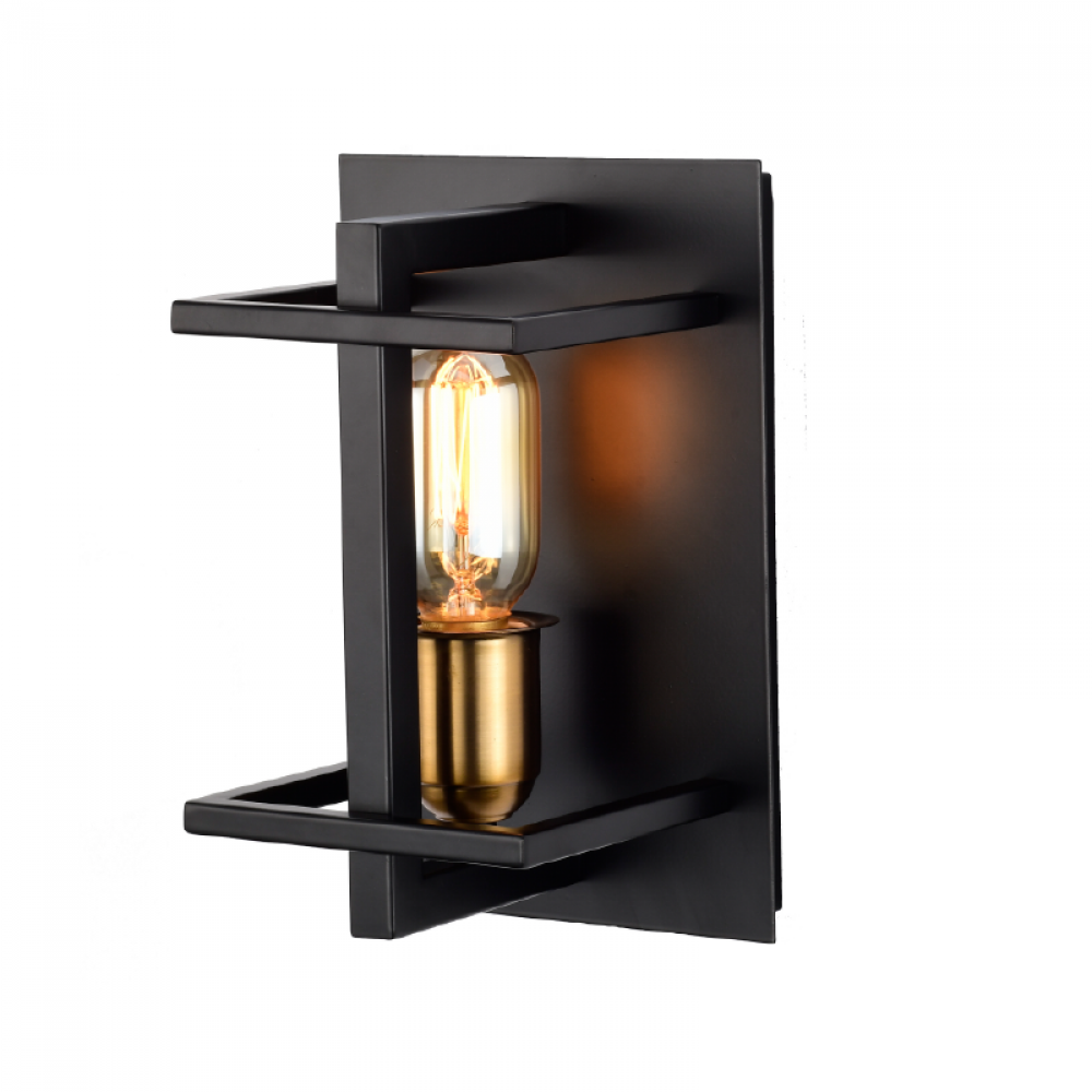 9" 1x60 W wall sconce in Black finish with Gold Socket Rings ; Dimensions