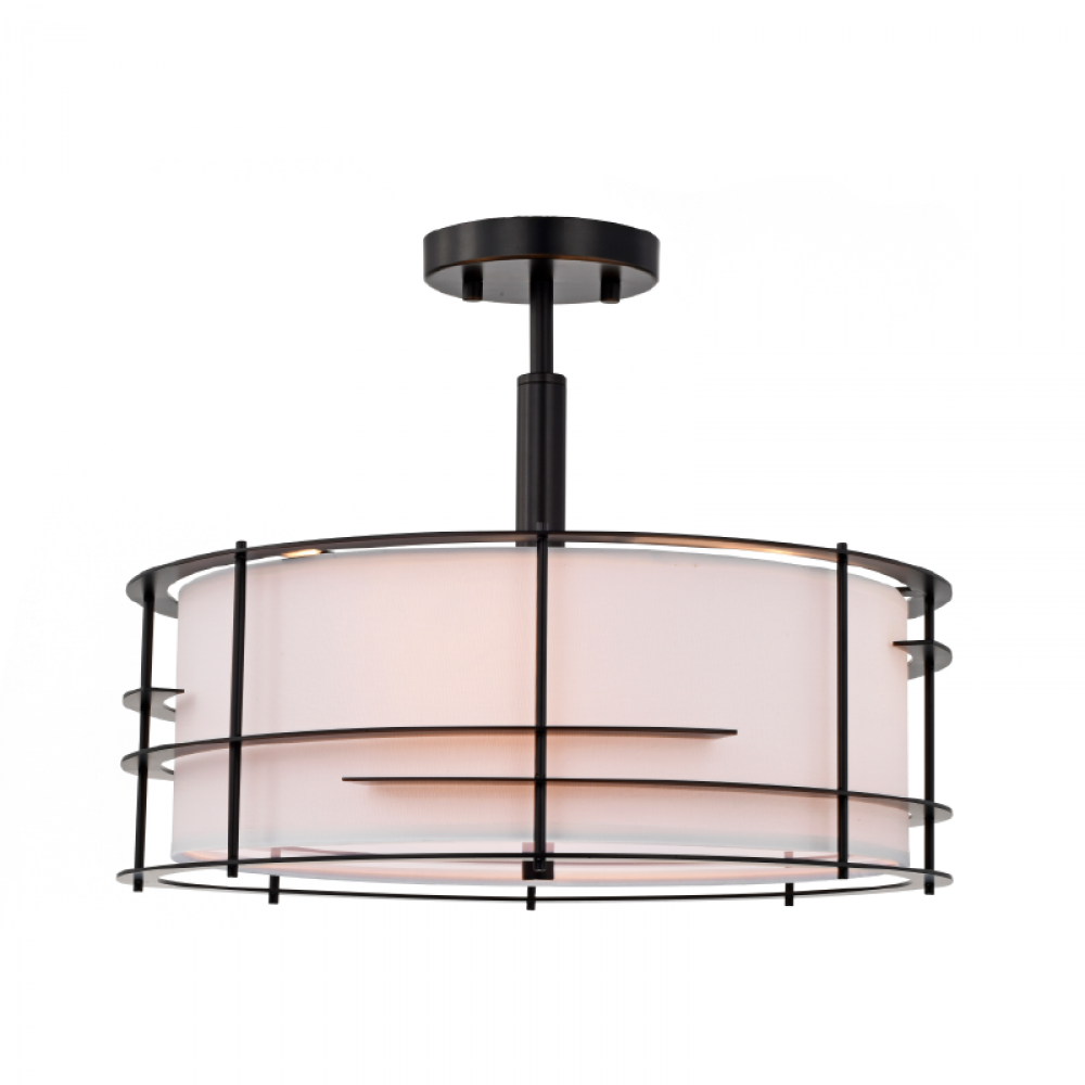 16"4x60 W semi-flush mount in black metal frame with white shade