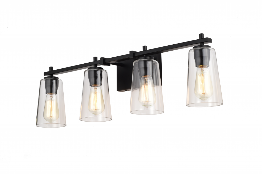 4X60 W vanity in Black finish with replaceable Gold and black finish socket rings