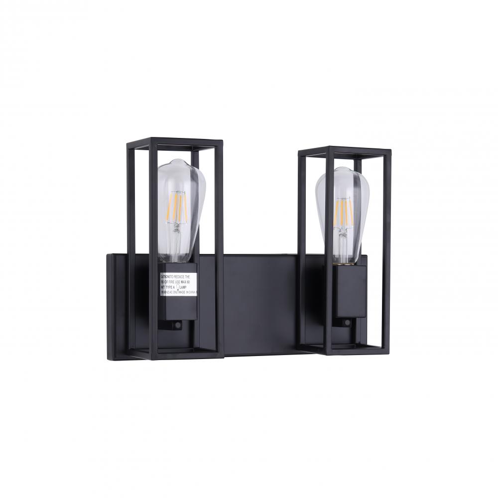 2x 60W E26 vanity in black finish with Gold Sockets . Dimensions : L=13" E=4.5" H=9.5"