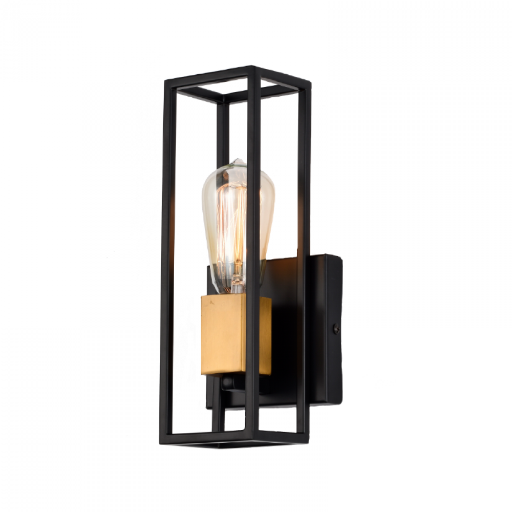 11" 1x60 W indoor Wallsconce in Black finish with Gold socket Ring