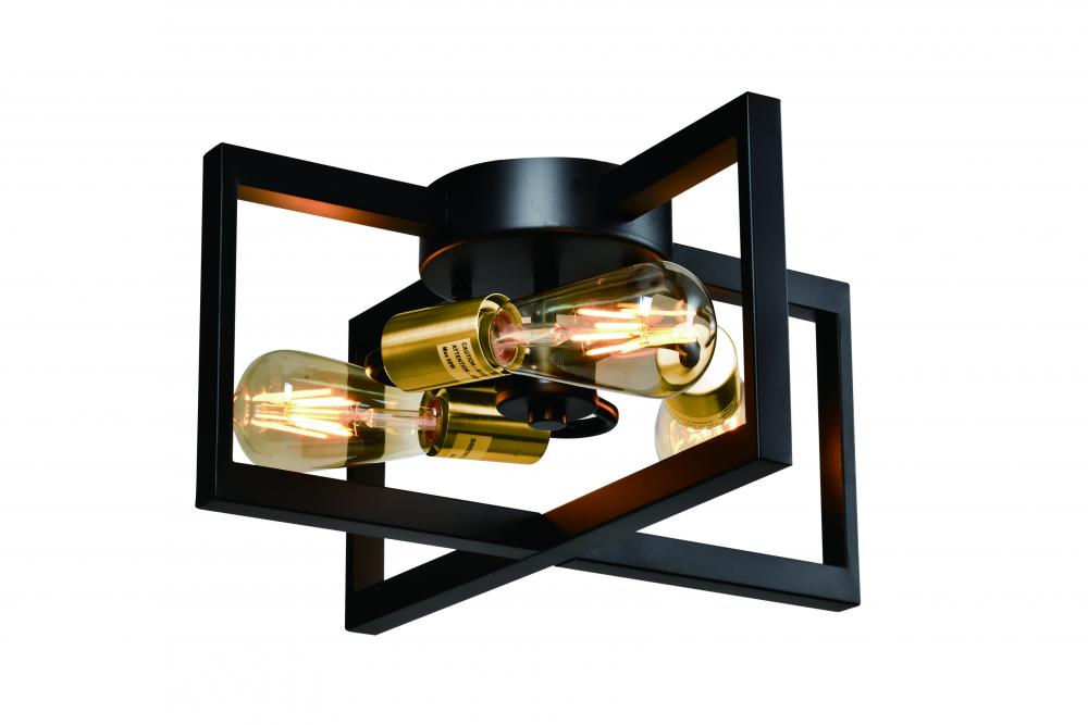 14" 3x60 W Semi-flush mount in black finish with Gold Sockets, Dimensions : 15"x15" 7.5&