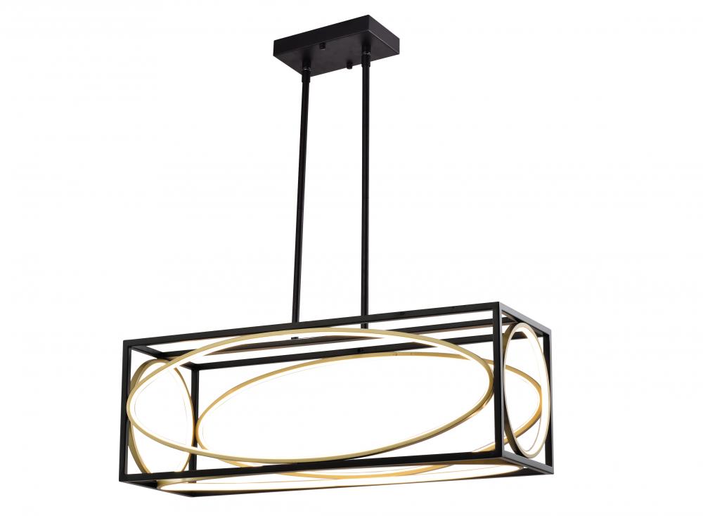 28.5" 30W Led Pendant, intial Lumens 2400Lm, in 3000K Black frame with goldinside