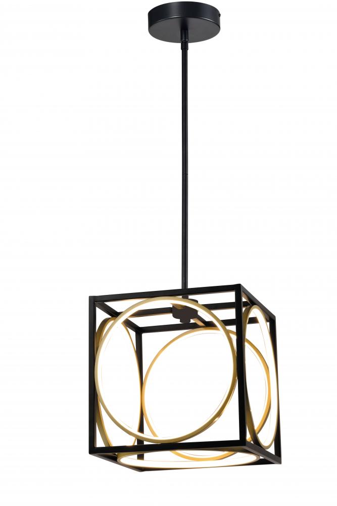 12" 29 W Led Pendant, intial Lumens 2000Lm, in 3000K Black frame with gold inside