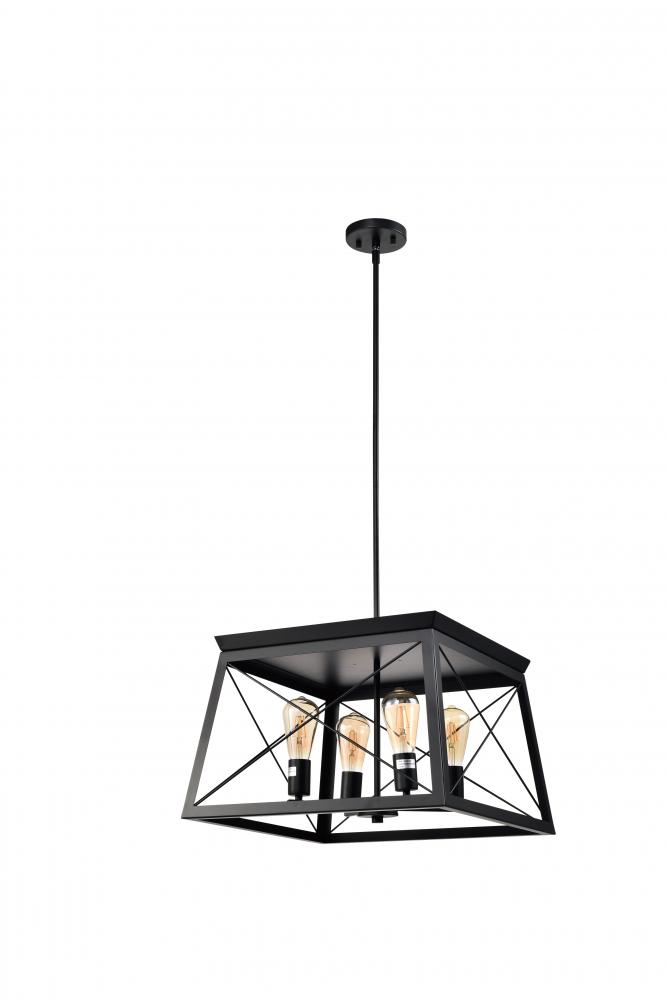 20" 4x60 W light Pendant in Black finish with medium base socket