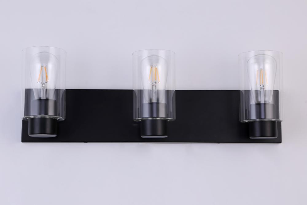 3X E12 60 W vanity Light in Black finish with replaceable socket rings