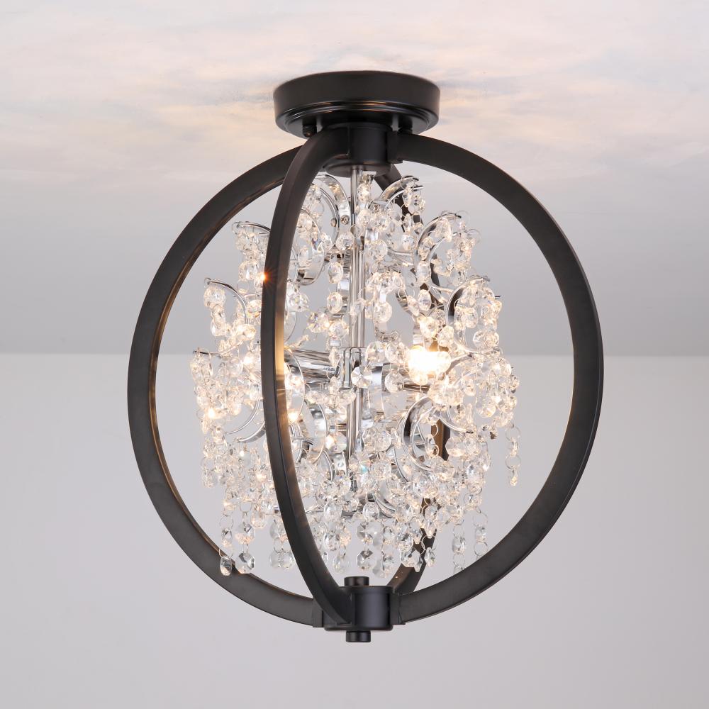 14" 4x50W G9. Dual Mount Semi-Flush Mount and a pendant in black finish with Crystal . Dimension
