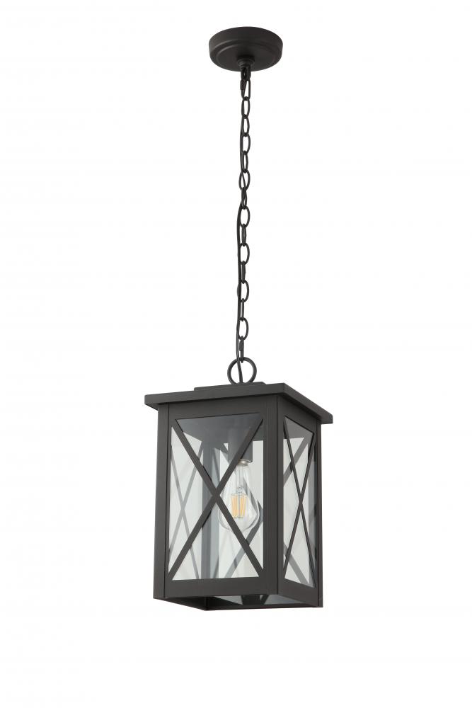 13" Outdoor Chain Hung Pendant in Black Finish with clear glass, with 3Ft chain,1xE26