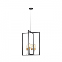 Lit Up Lighting LIT2433BK-GD - 21" 4x60 W -light pendant in black finish with Gold Socket Rings Dimensions : 21" X21" x