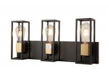 Lit Up Lighting LIT3123 BK-GD - 3x 60W E26 vanity in black finish. With Gold Sockets Dimensions : L=21.3" E=4.5" H=9.5"