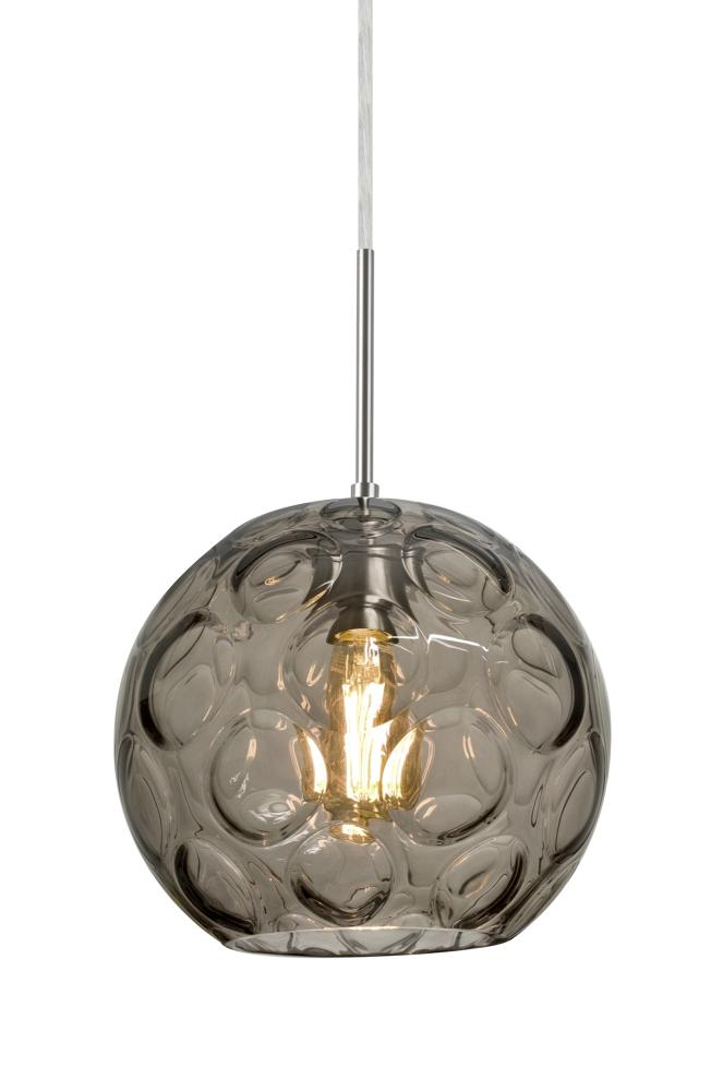 Besa Bombay Cord Pendant, Smoke, Satin Nickel Finish, 1x8W LED Filament, 15Ft. Cord