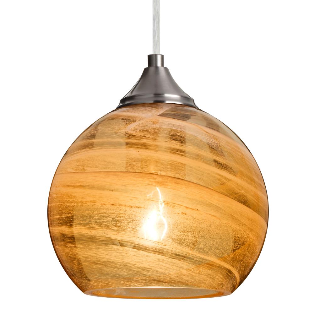 Besa, Jilly Cord Pendant, Vapor Amber, Satin Nickel Finish, 1x60W Medium Base, 15Ft. Cord