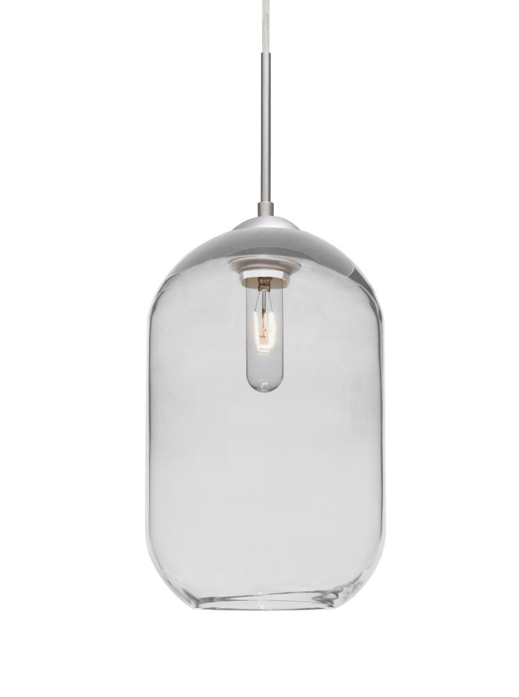 Besa, Omega 12 Cord Pendant, Clear, Satin Nickel Finish, 1x60W Medium Base
