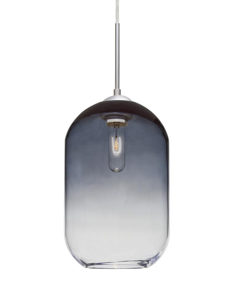 Besa, Omega 12 Cord Pendant, Steel/Clear, Satin Nickel Finish, 1x60W Medium Base