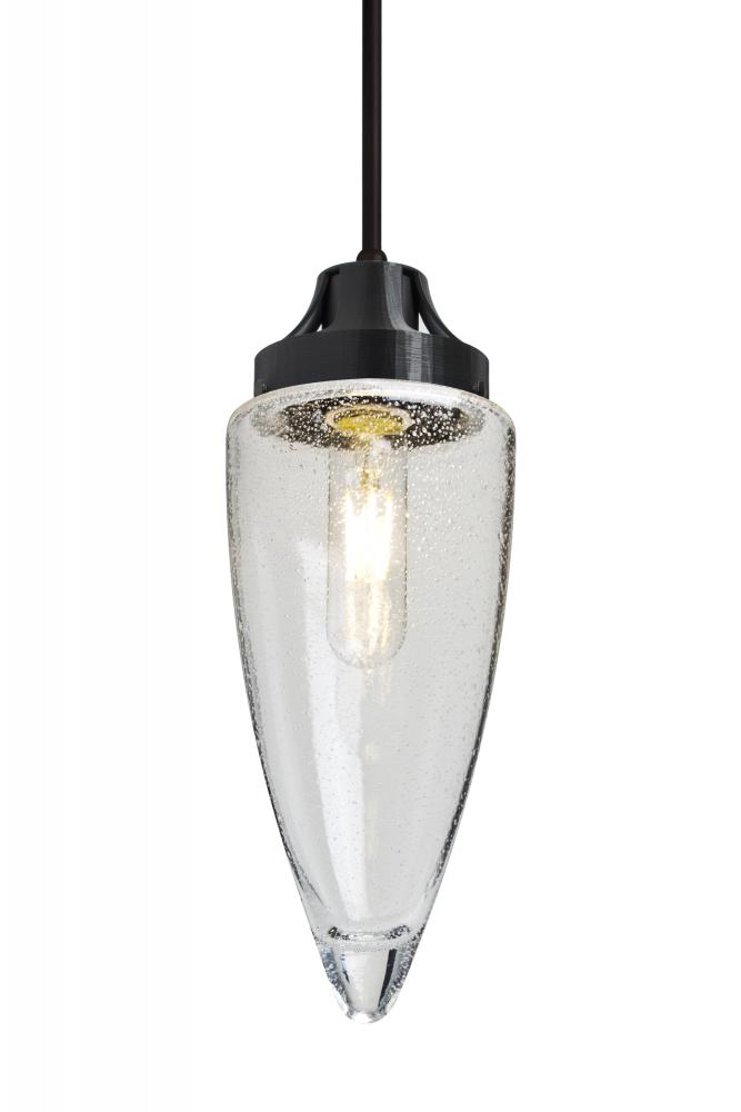 Besa, Sulu Cord Pendant, Clear Bubble, Black Finish, 1x8W LED Filament