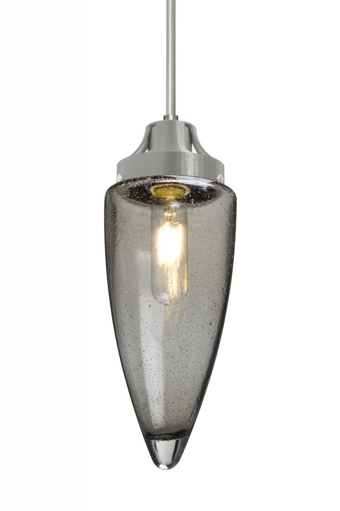Besa, Sulu Cord Pendant, Smoke Bubble, Satin Nickel Finish, 1x8W LED Filament