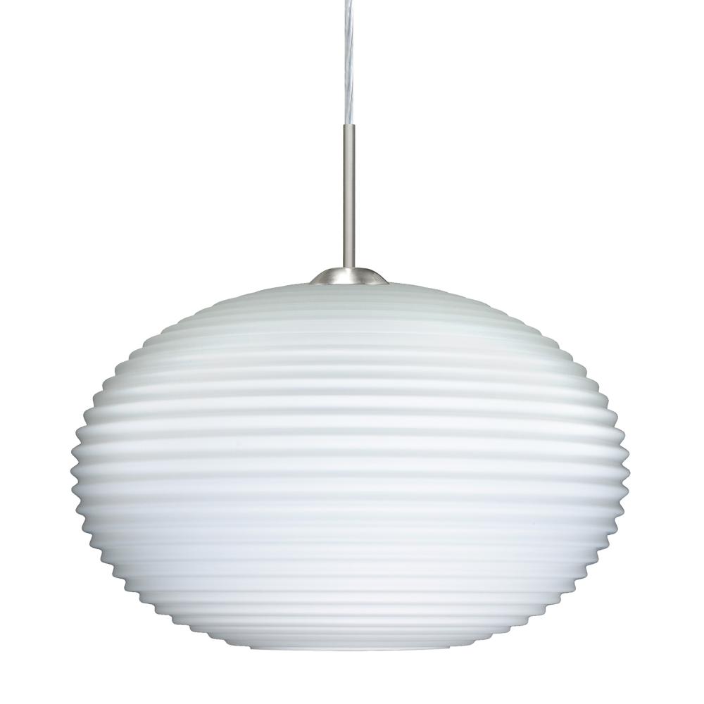 Besa Pendant Pape 12 Satin Nickel Opal Ribbed 1x100W Medium Base, 15Ft. Cord