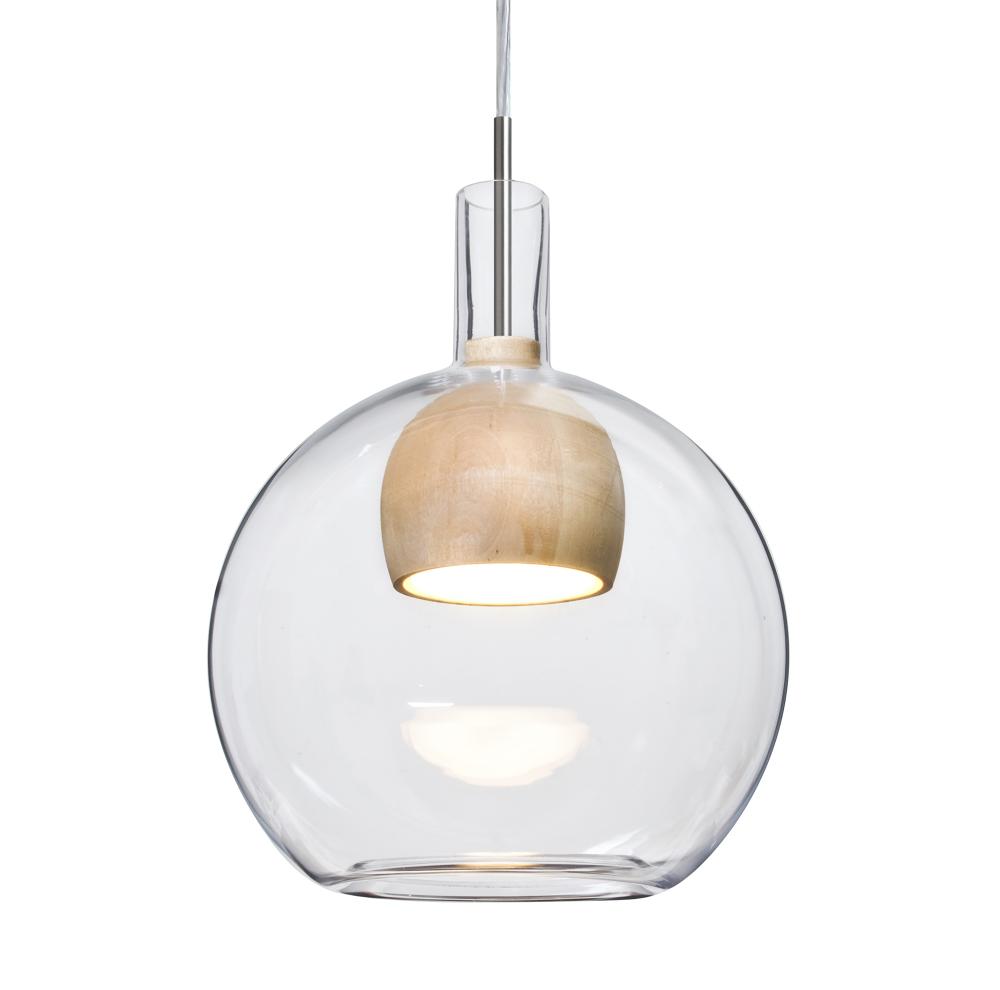 Besa, Benji Cord Pendant, Clear/Natural, Satin Nickel Finish, 1x9W LED, 15Ft. Cord