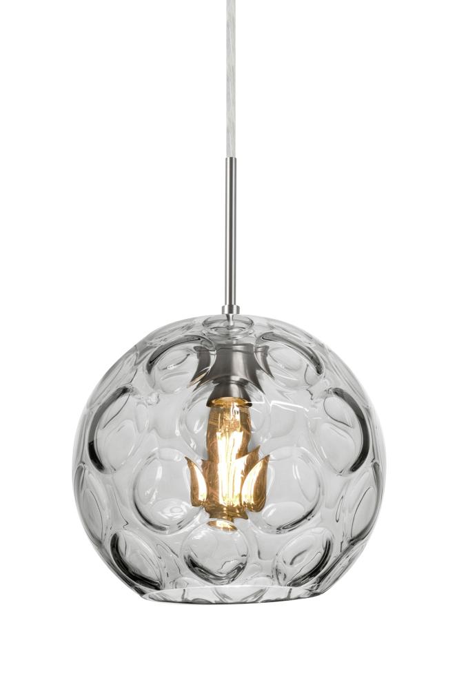 Besa Bombay Cord Pendant, Clear, Satin Nickel Finish, 1x8W LED Filament, 15Ft. Cord