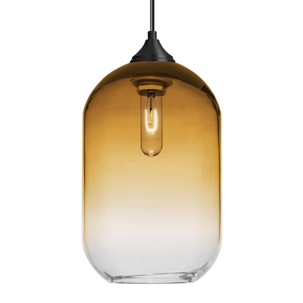 Besa, Omega 12 Cord Pendant, Amber/Clear, Black Finish, 1x60W Medium Base