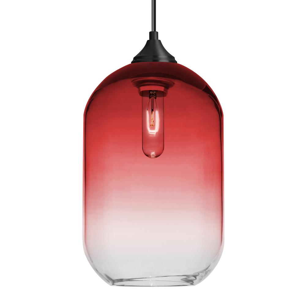 Besa, Omega 12 Cord Pendant, Red/Clear, Black Finish, 1x60W Medium Base