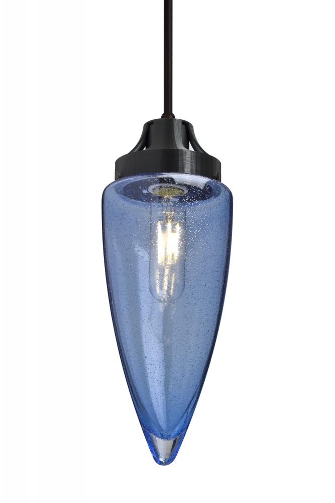 Besa, Sulu Cord Pendant, Blue Bubble, Black Finish, 1x8W LED Filament