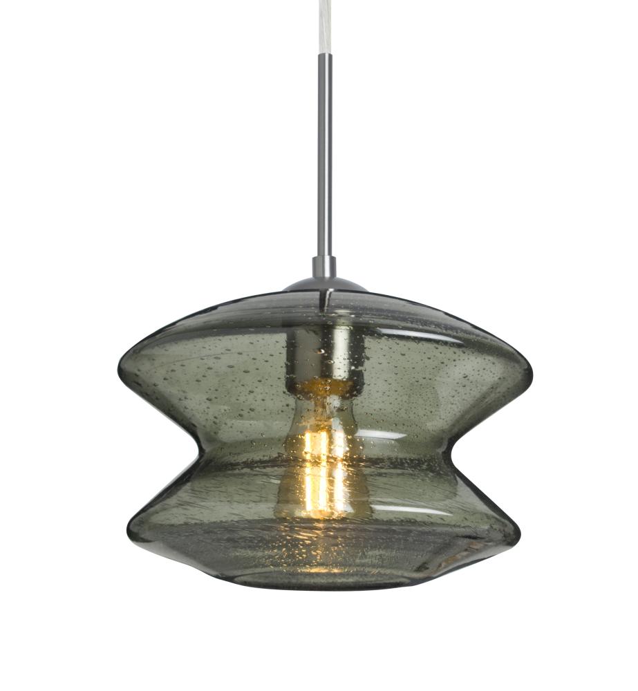 Besa, Zen Cord Pendant, Moss Bubble, Satin Nickel Finish, 1x8W LED Filament