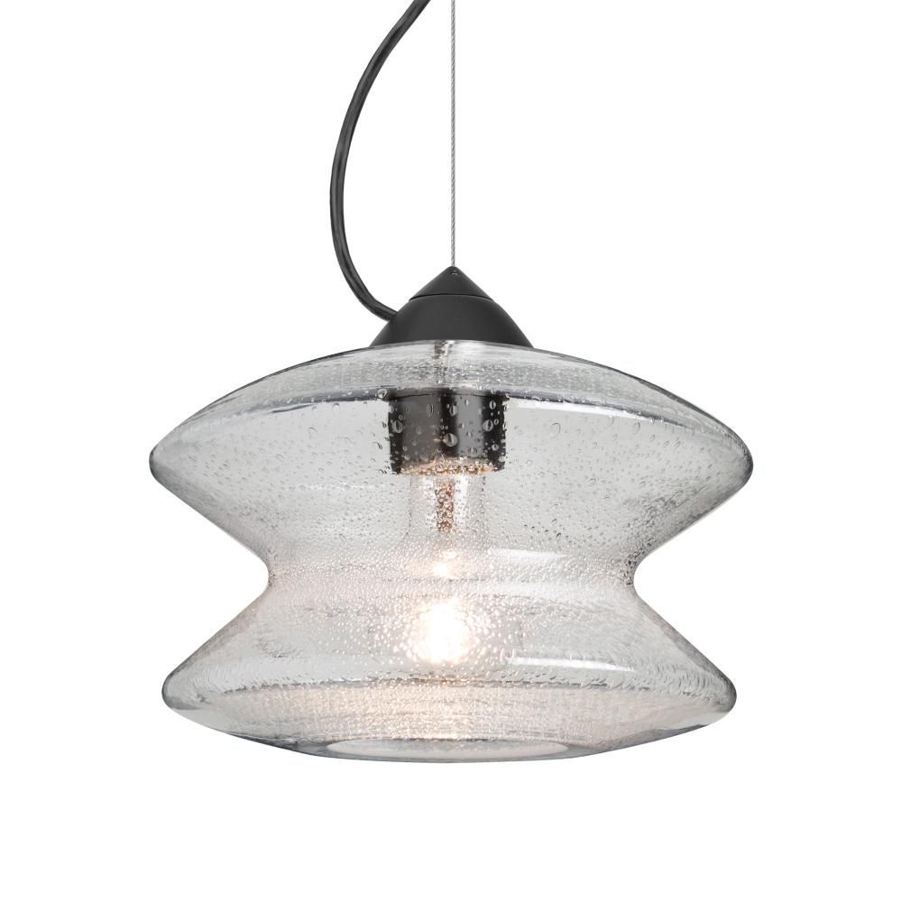 Besa, Zen Cable Pendant, Clear Bubble, Black Finish, 1x60W Medium Base