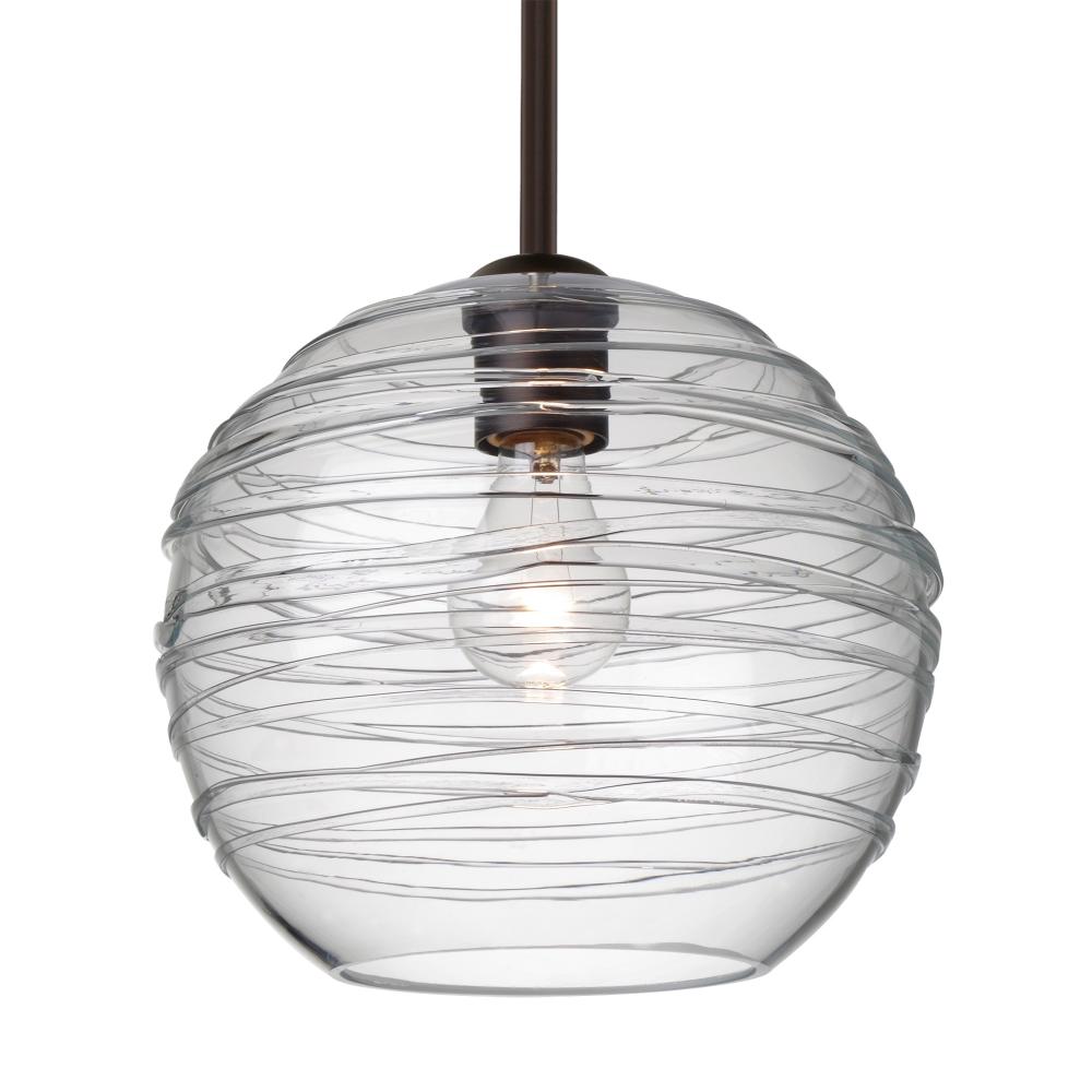 Besa Wave 10 Stem Pendant Bronze Clear 1x60W Medium Base, 15Ft. Cord