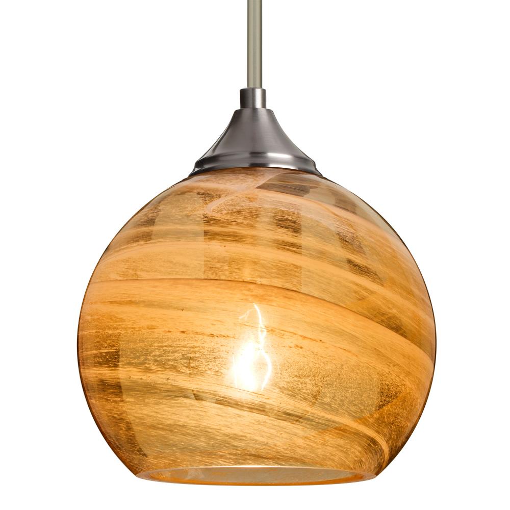 Besa, Jilly Stem Pendant, Vapor Amber, Satin Nickel Finish, 1x60W Medium Base, 15Ft. Cord