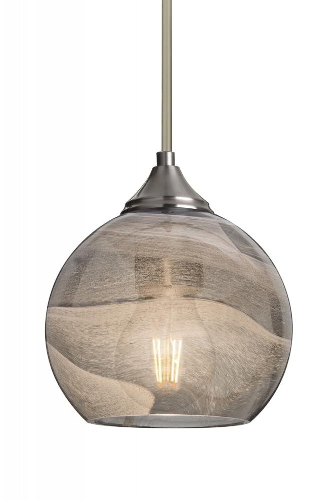 Besa, Jilly Stem Pendant, Vapor Smoke, Satin Nickel Finish, 1x5W LED Filament, 15Ft. Cord