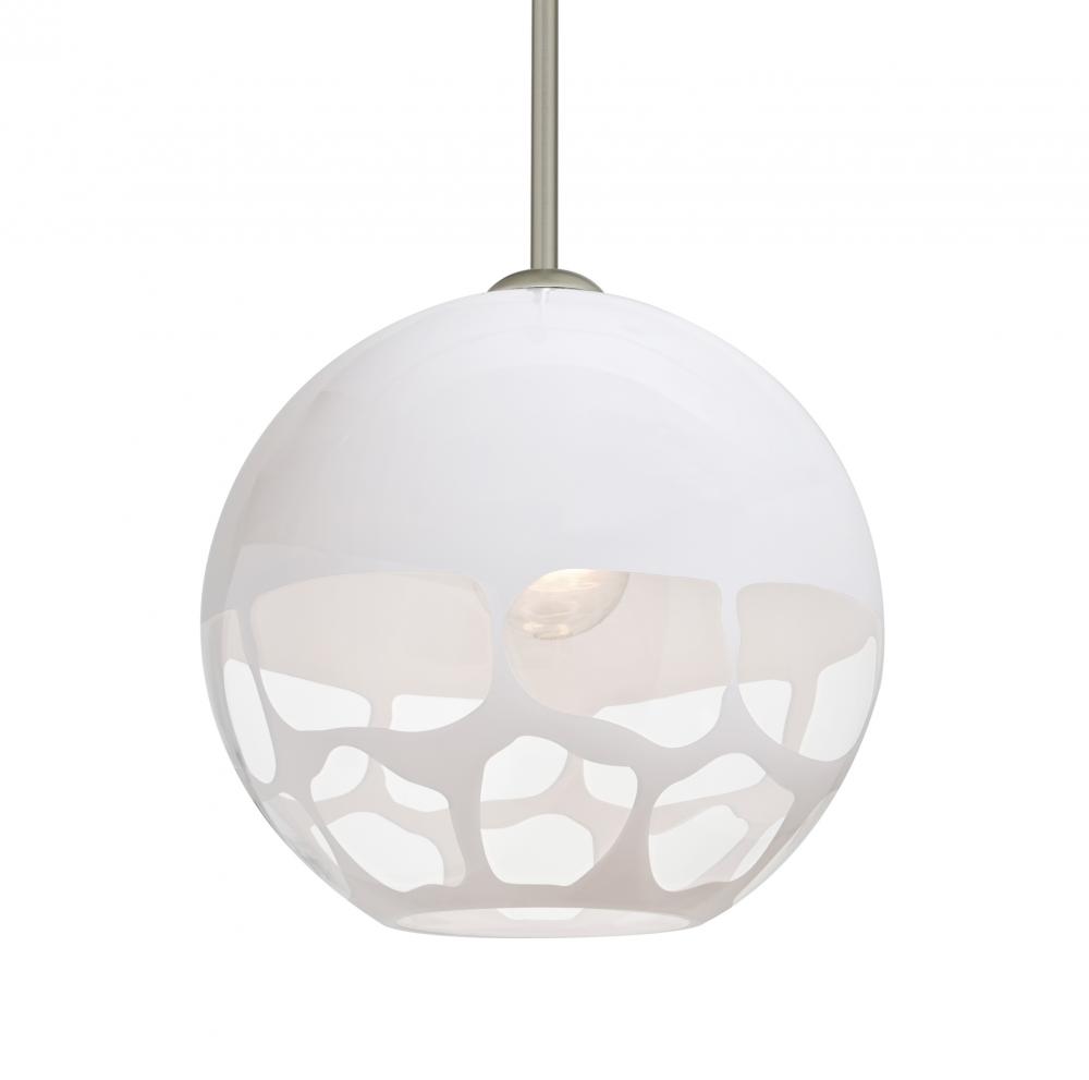 Besa, Rocky Stem Pendant, White, Satin Nickel Finish, 1x9W LED, 15Ft. Cord
