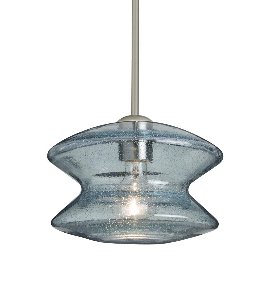 Besa, Zen Stem Pendant, Blue Bubble, Satin Nickel Finish, 1x60W Medium Base