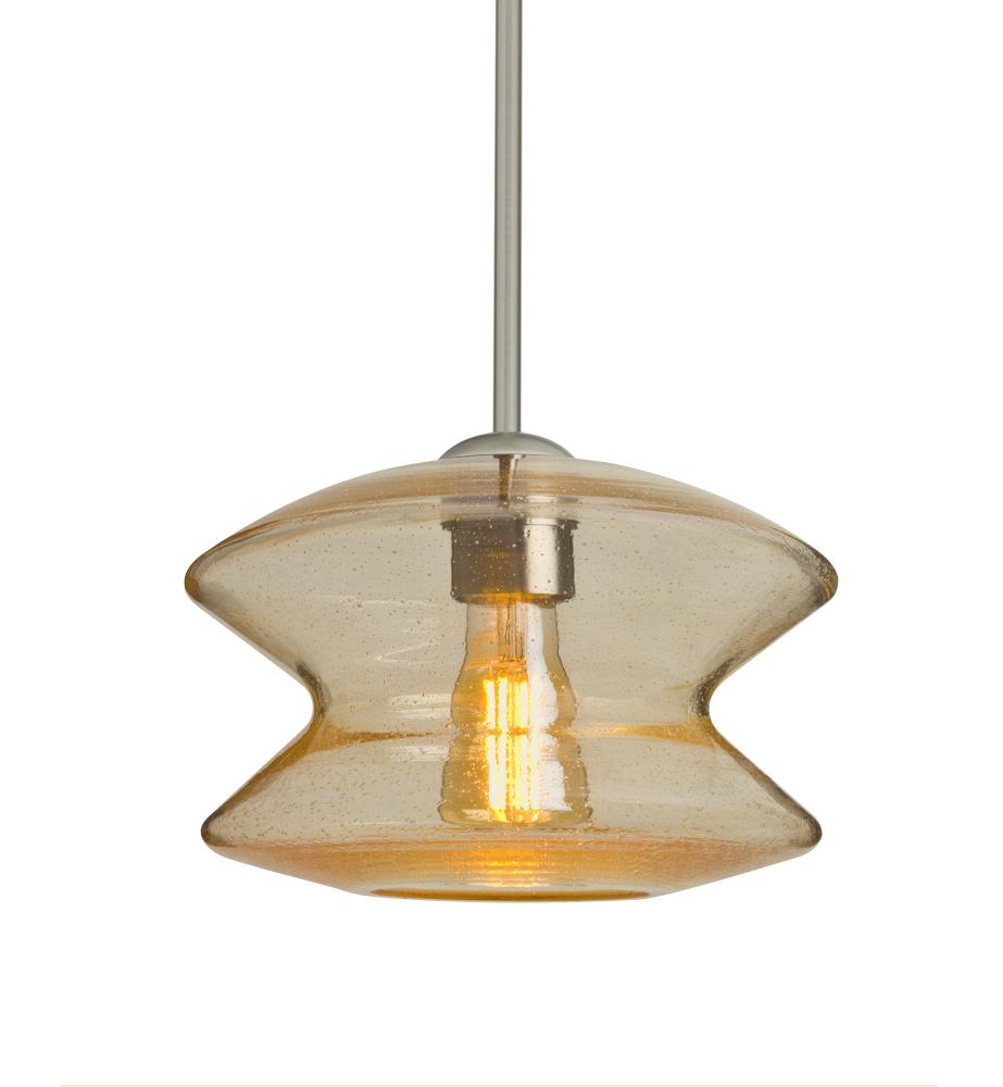 Besa, Zen Stem Pendant, Gold Bubble, Satin Nickel Finish, 1x8W LED Filament