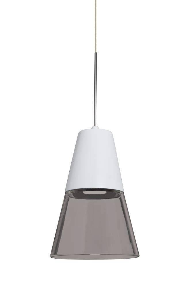 Besa, Timo 6 Cord Pendant, Smoke/White, Satin Nickel Finish, 1x9W LED