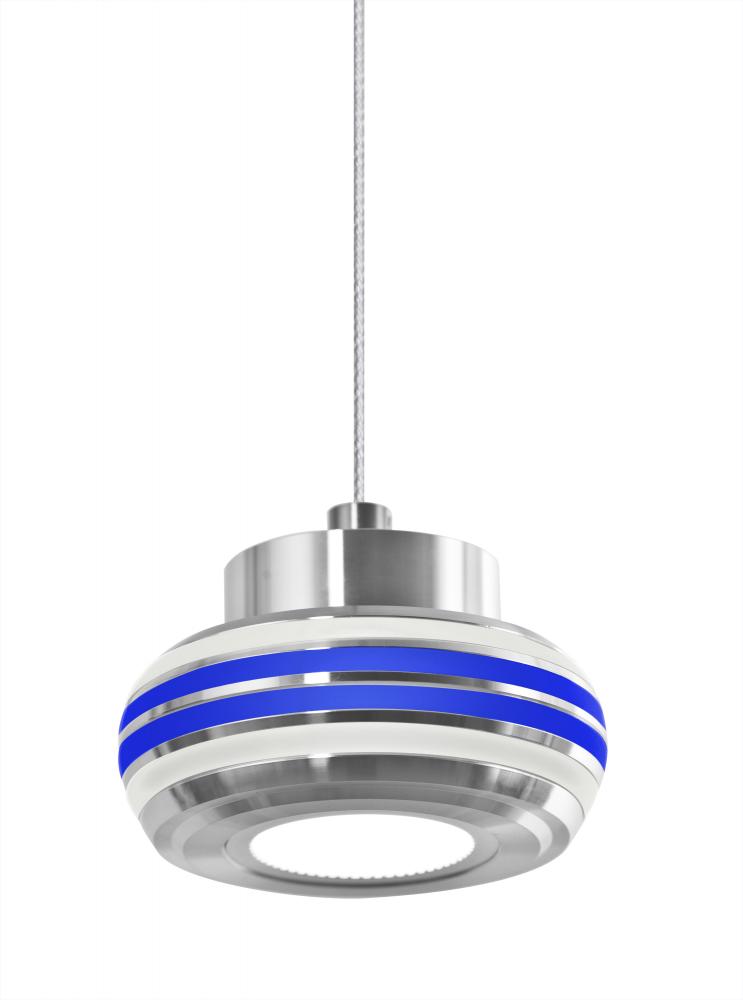 Besa, Flower Cord Pendant, Clear/Blue, Satin Nickel Finish, 1x6W LED