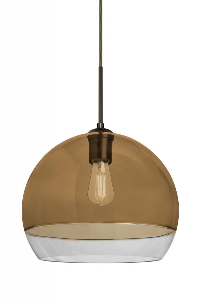 Besa, Ally 12 Cord Pendant For Multiport Canopy, Amber/Clear, Bronze Finish, 1x5W LED Filament