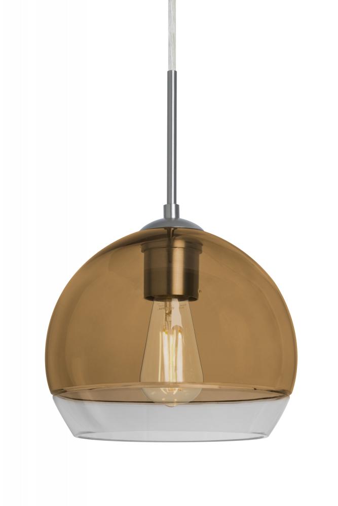 Besa, Ally 8 Cord Pendant For Multiport Canopy, Amber/Clear, Satin Nickel Finish, 1x5W LED Filament