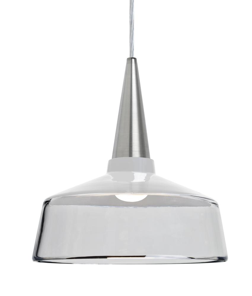 Besa, Baron 10 Cord Pendant for Mulitport Canopy, White/Clear, Satin Nickel Finish, 1x9W LED