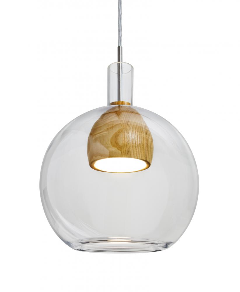 Besa, Benji Cord Pendant For Multiport Canopy, Clear/Medium, Satin Nickel Finish, 1x9W LED
