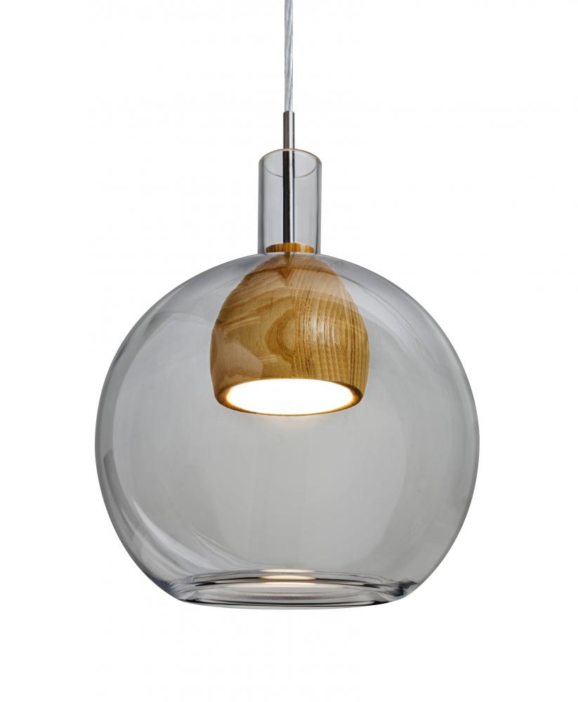 Besa, Benji Cord Pendant For Multiport Canopy, Smoke/Medium, Satin Nickel Finish, 1x9W LED