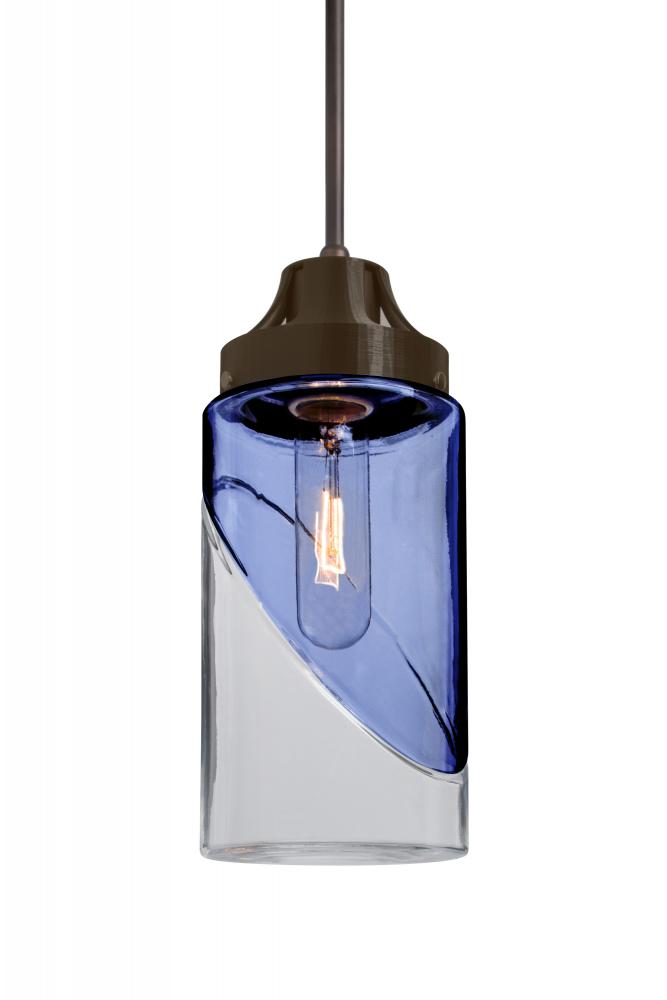 Besa, Blink Cord Pendant For Multiport Canopy, Trans. Blue/Clear, Bronze Finish, 1x60W Medium Base