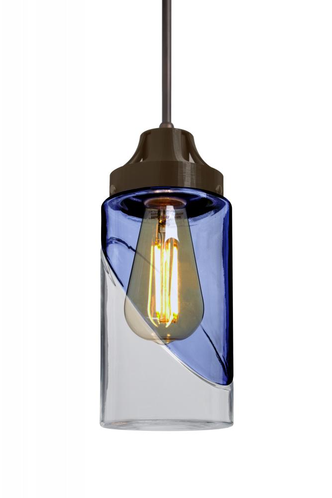 Besa, Blink Cord Pendant For Multiport Canopy, Trans. Blue/Clear, Bronze Finish, 1x4W LED Filament